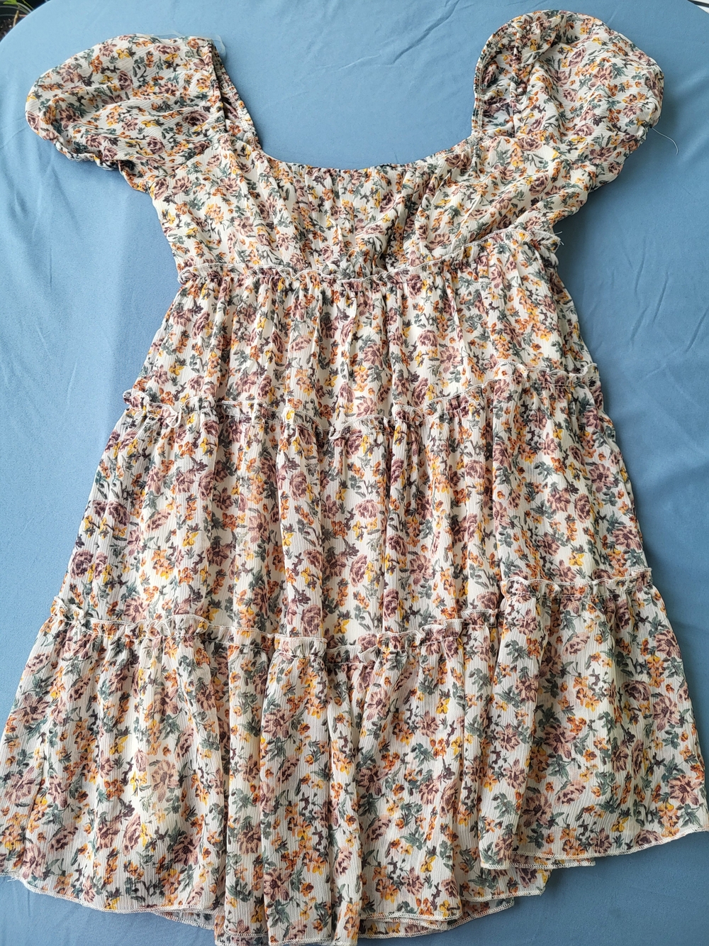 Trixxi White Floral Smocked Tiered Dress with Yellow & Mauve Flowers